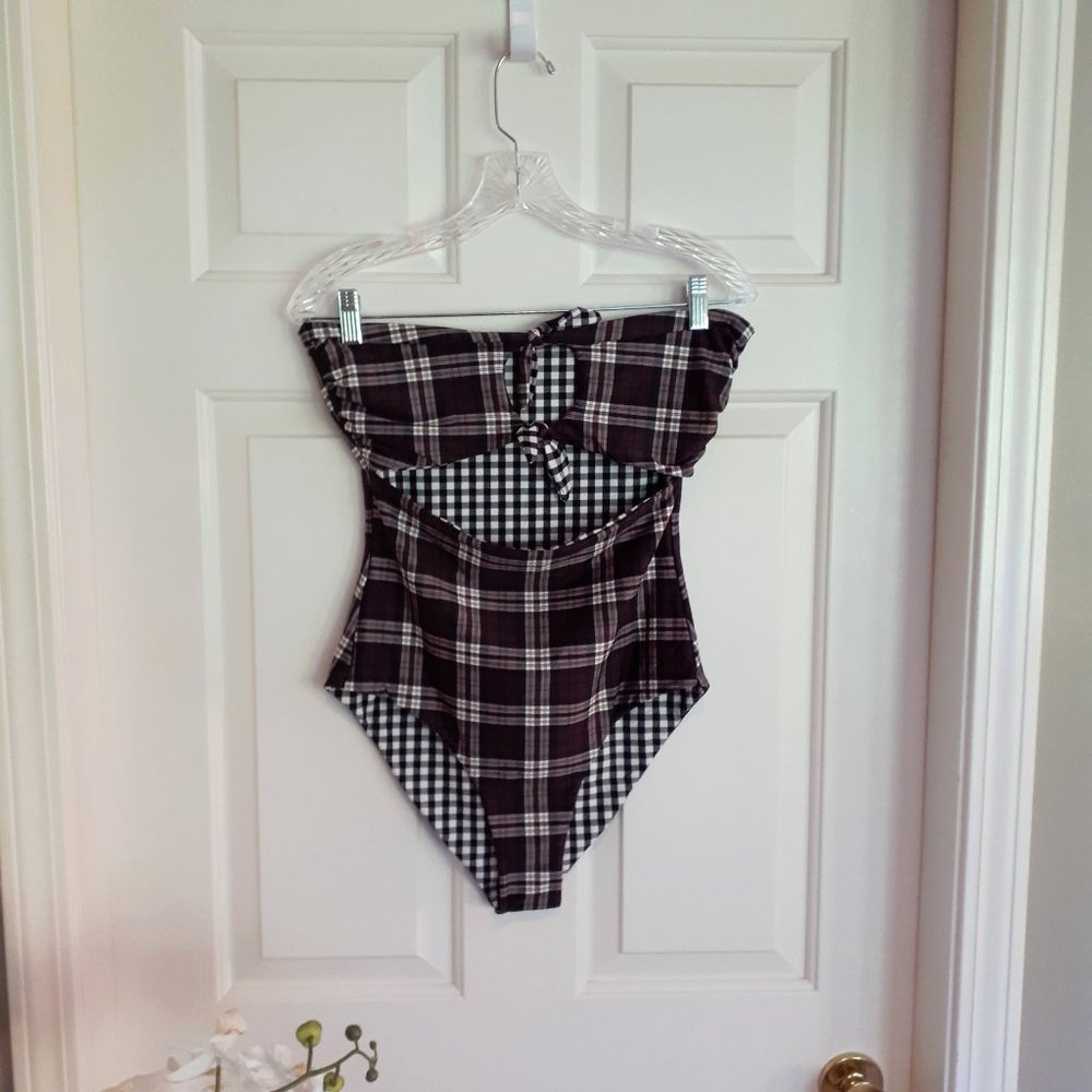 NWT Volcom reversible plaid one piece swimsuit, M - Picture 5 of 13